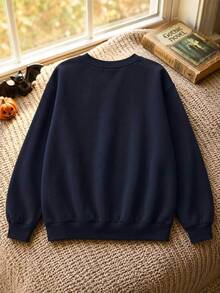 Resyla Women's Fashion Cartoon Round Neck Long Sleeve Sweatshirt Halloween Event - Navy Blue - View 2