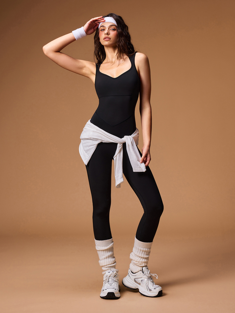 VARSIVA Women's Back Knot Cutout Design Sleeveless Athletic Jumpsuit - Black - View 7