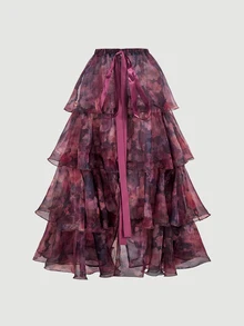 SHEIN MOD 女款花卉印花多層荷葉邊下擺優雅細肩帶洋裝 - 彩色 - 查看 12