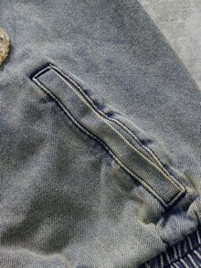 AXEPEAK Men's Washed Denim Jacket With Patch Embroidery And Elastic Cuffs - Blue - View 8