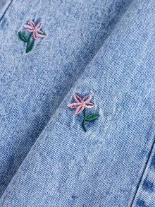 SHEIN Girlism Girls' Blue Denim Loose Fit Long Pants With Floral Embroidery Pattern - Blue - View 5