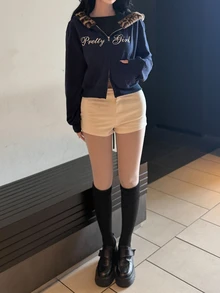 FRIFUL Áo nỉ hoodie nữ họa tiết chữ phong cách thường ngày, phối patchwork lông xù, mặc mùa thu - Màu xanh hải quân - Xem 3