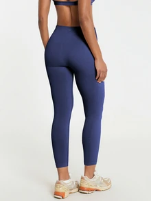 11SKNDS High-Waist Seamless Ribbed Leggings With Sculpting Seam Detail And Cropped 7/8 Length With Sweat-Wicking, Stretchy, Buttery-Soft, Tummy Control & Butt-Lifting, For Gym Workout Fitness Yoga Pilates Studio, Running, Training & Hy-Rox - Navy Blue - View 4