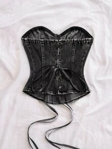 Soleia Women's Fashionable Versatile Strapless Denim Top - Black - View 2