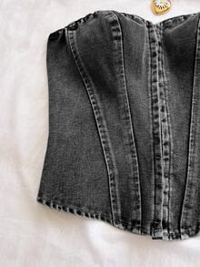 Soleia Women's Fashionable Versatile Strapless Denim Top - Black - View 4