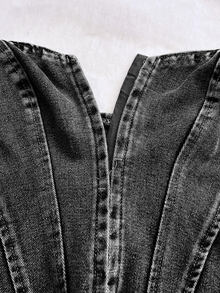 Soleia Women's Fashionable Versatile Strapless Denim Top - Black - View 6