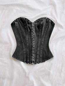 Soleia Women's Fashionable Versatile Strapless Denim Top - Black - View 3