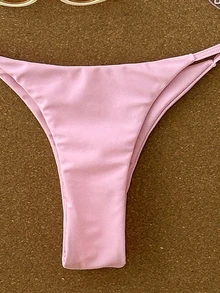 SHEIN Swim 女士纯色三角杯低腰比基尼泳衣套装，夏季沙滩装 - 粉色 - 查看 6