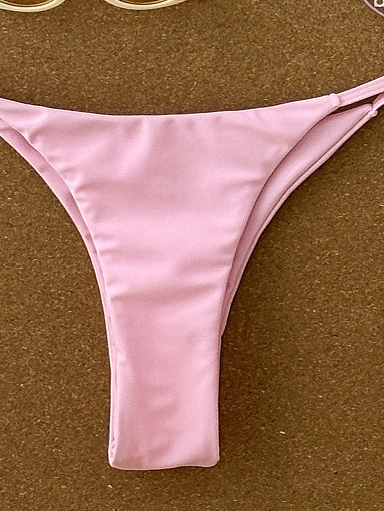 SHEIN Swim Women's Solid Color Triangle Cup Low Waist Bikini Swimwear Set, Summer Beach - Pink - View 6