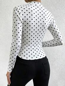 SHEIN Raffinéa Women's Autumn Long Sleeve T-Shirt, Fashionable Comfortable Commute Knit Fabric T-Shirt - White - View 2