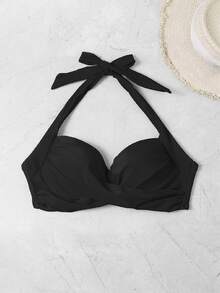 Swim Basics لباس علوي بيكيني برسن ضغط مطوي - الأسود - مشاهدة 7