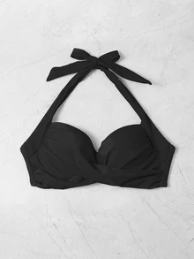 Swim Basics لباس علوي بيكيني برسن ضغط مطوي - الأسود - مشاهدة 5