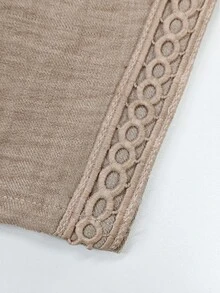 Breezaya Plus Size Women Solid Wide Leg Pants, Elastic Drawstring Waist Side Crochet Lace Trim With Pockets Casual Summer Trousers For Daily Going Out Vacation - Khaki - View 4