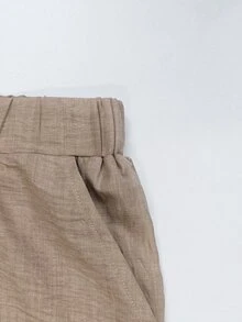 Breezaya Plus Size Women Solid Wide Leg Pants, Elastic Drawstring Waist Side Crochet Lace Trim With Pockets Casual Summer Trousers For Daily Going Out Vacation - Khaki - View 6