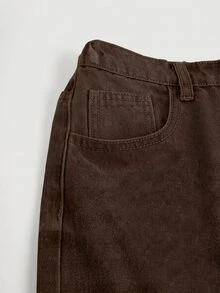 SHEIN Girlism Teen Girl Casual Washed Straight Leg Jeans - Brown - View 4