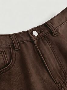 SHEIN Girlism Teen Girl Casual Washed Straight Leg Jeans - Brown - View 3