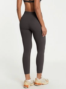 11SKNDS High Waist Seamless Ribbed Leggings With Sculpting Fit, 7/8 Length, Compression Support With Sweat-Wicking, Stretchy, Buttery-Soft, Tummy Control & Butt-Lifting, For Gym Workout Fitness Studio, Running, Training & Hy-Rox - Chocolate Brown - View 4
