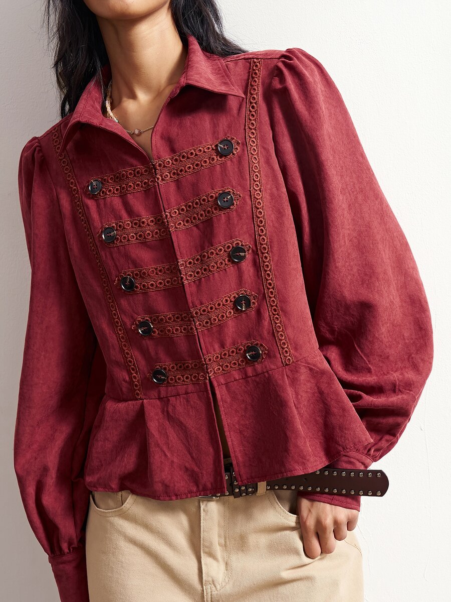 Bohemela Casual Solid Color Woven Fitted Women's Jacket - Red - View 1
