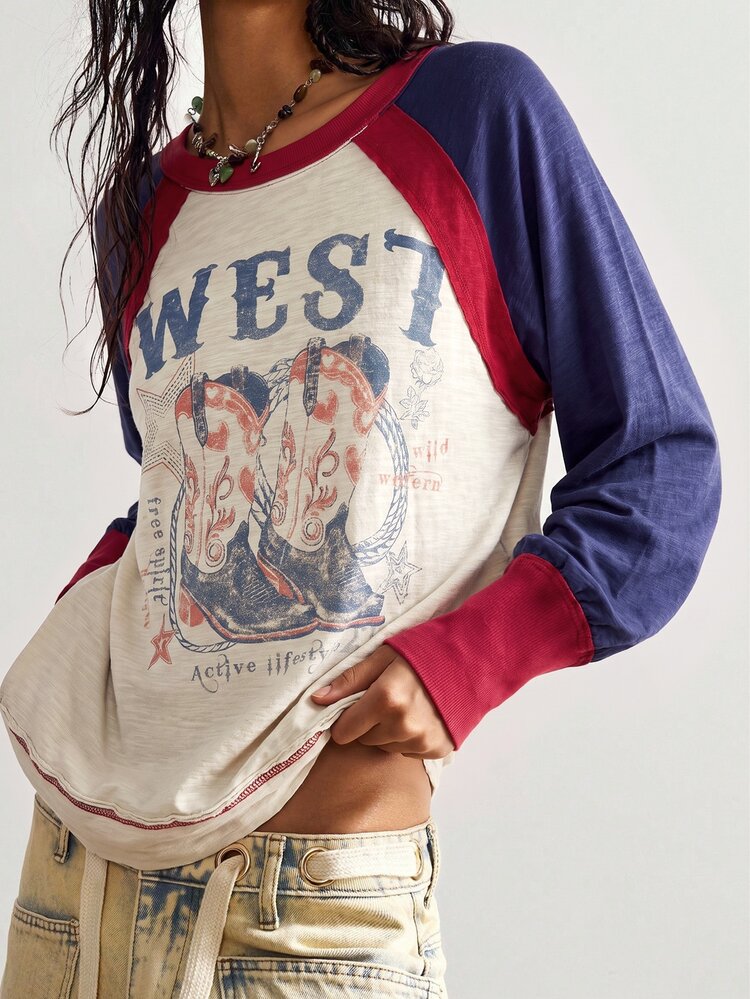 Bohemela Casual Knit Round Neck Long Sleeve Loose Fit Women's Top - Multicolor - View 5