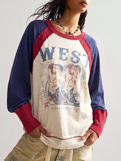 Bohemela カジュアル レトロ ヴィンテージ 70年代 ウェスタン ニット ラウンドネック 長袖 ルーズフィット レディース トップス デイリー トラベル ブルー 秋 グラフィック