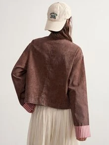 Bohemela Women's Long Sleeve Frog Button Design Casual Vintage Jacket Everyday Travel Pink And Brown Autumn - Brown - View 7