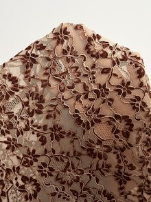 Bohemela Casual Floral Lace Curved Hem V-Neck Lantern Sleeve Blouse - Brown - View 8