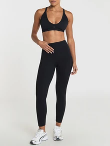 11SKNDS High Waist Compression Leggings With Mesh Panel Side Pocket 7/8 Length Tights For Yoga Running Pilates Everyday Wear With Sweat-Wicking, Stretchy, Buttery-Soft, Tummy Control, Sculpting Fit & Butt-Lifting, For Gym Workout Fitness Studio, Training & Hy-Rox - Black - View 4