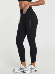 11SKNDS High Waist Compression Leggings With Mesh Panel Side Pocket 7/8 Length Tights For Yoga Running Pilates Everyday Wear With Sweat-Wicking, Stretchy, Buttery-Soft, Tummy Control, Sculpting Fit & Butt-Lifting, For Gym Workout Fitness Studio, Training & Hy-Rox - Black - View 2