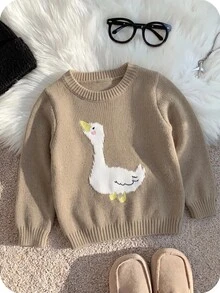 SHEIN Baby Boy Autumn/Winter Casual Cartoon Pattern Sweater - Green - View 4