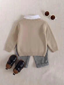 SHEIN Baby Boy Autumn/Winter Casual Cartoon Pattern Sweater - Green - View 2