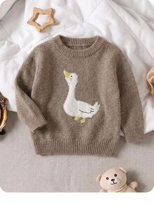 SHEIN Baby Boy Autumn/Winter Casual Cartoon Pattern Sweater - Green - View 6