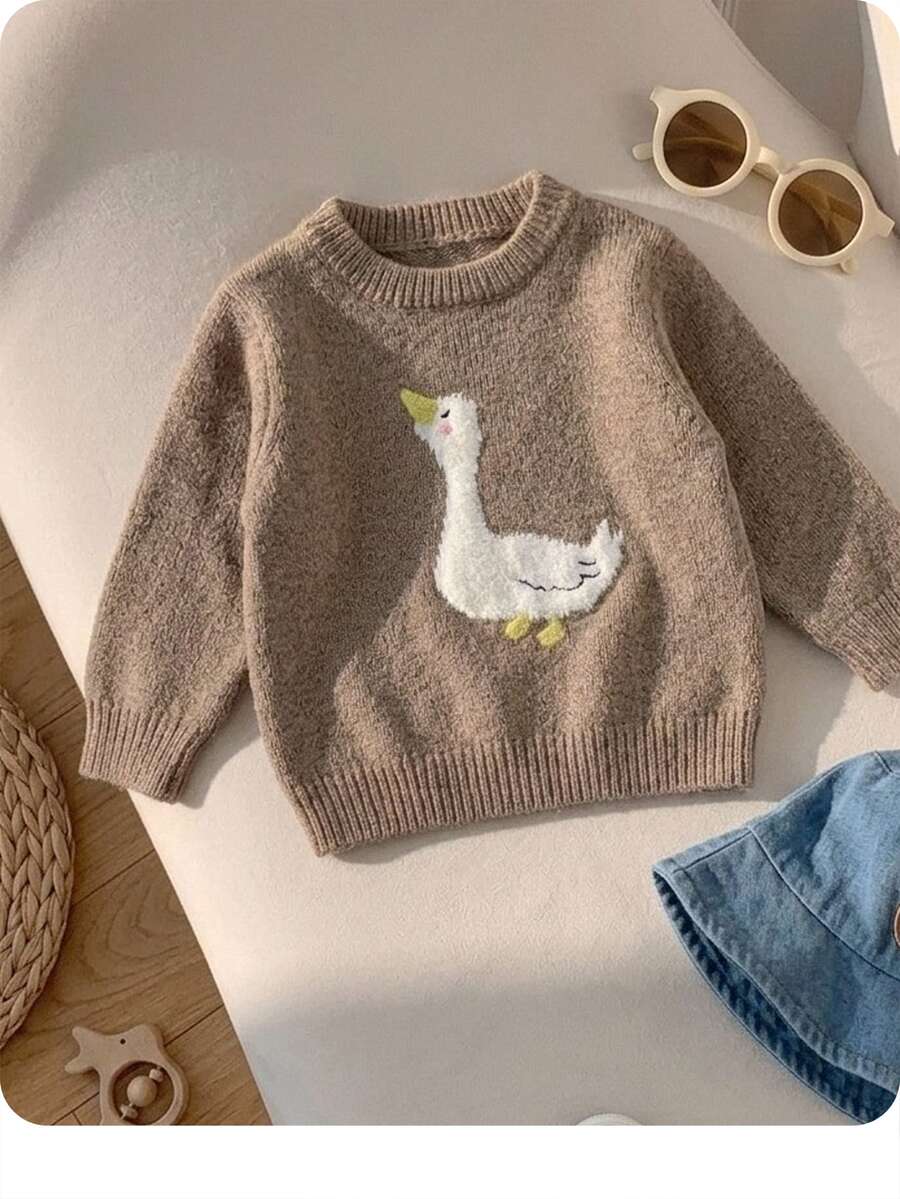 SHEIN Baby Boy Autumn/Winter Casual Cartoon Pattern Sweater - Green - View 1