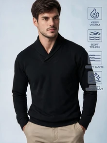 TekDrob Viscose Blend Shawl Collar Sweat Pullover - Black - View 1