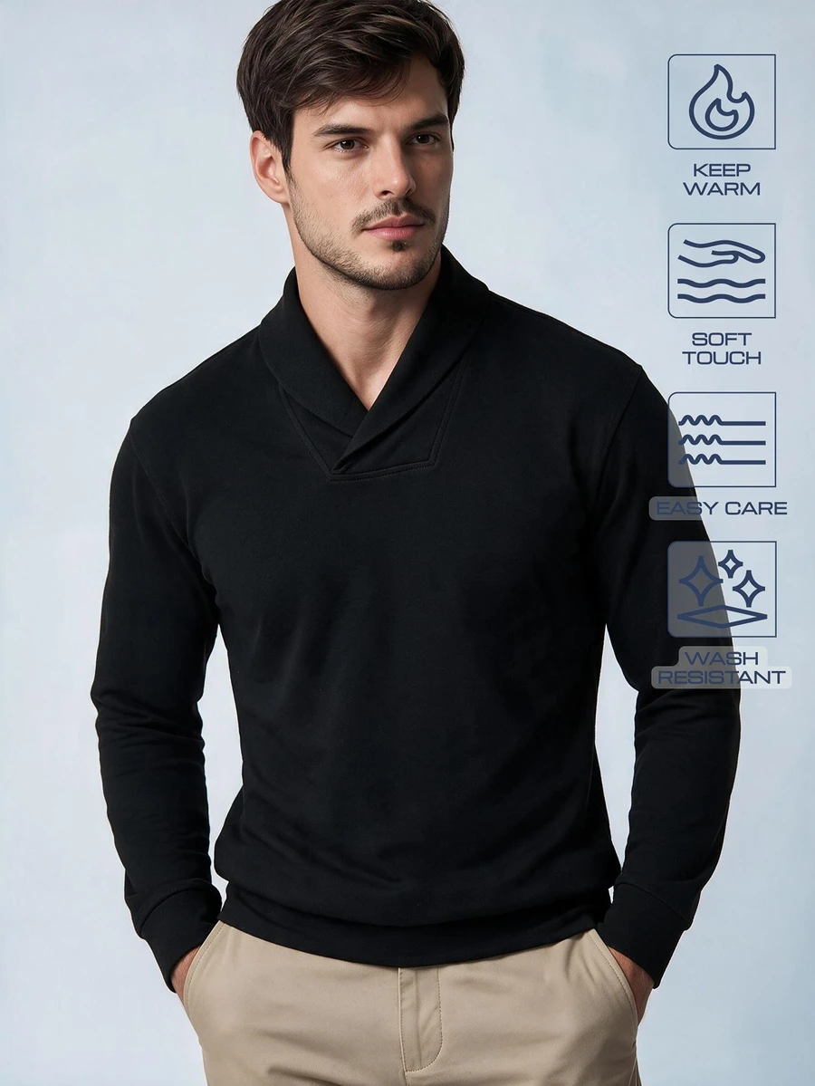 TekDrob Viscose Blend Shawl Collar Sweat Pullover - Black - View 1