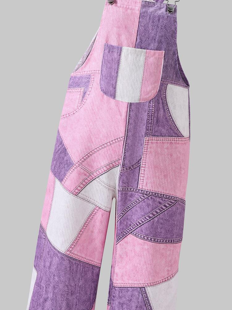 SHEIN ملابس الفتيات المراهقات من الصوف الناعم للخريف، أسلوب كاجوال، بنطلون أوفرول من الكوردروي للفتيات المراهقات الكبيرات، الربيع والصيف والخريف والشتاء - وردي - مشاهدة 7