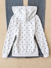 青少年女孩休閒運動灰色小馬刺繡裝飾連帽開襟衛衣，秋冬款 - 黑與白 - 查看 2