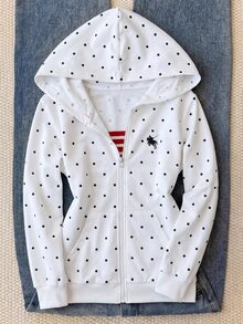 青少年女孩休閒運動灰色小馬刺繡裝飾連帽開襟衛衣，秋冬款 - 黑與白 - 查看 4