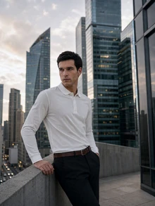 TekDrob Water Repellent And Double Anti-Odor Modal Slim Polo With Long Sleeves - White - View 5