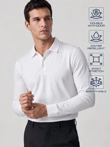 TekDrob Water Repellent And Double Anti-Odor Modal Slim Polo With Long Sleeves - White - View 1