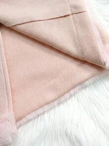 Elladie kids Young Girl Sweet Collar, Cuffs, Hem With Matching Rabbit Fur Bow Patchwork Front Placket Coat Collar Set (Includes Hat) Suitable For Late Autumn, Early Winter, Early Spring - Baby Pink - View 7