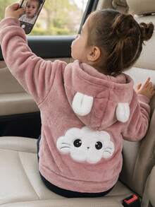SHEIN Babygirl Cute Casual Fluffy Cartoon Pattern Hooded Winter Jacket - Dusty Pink - View 7