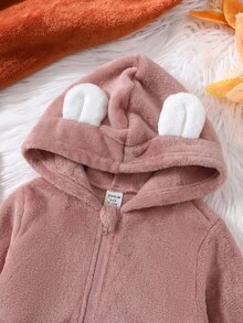 SHEIN Babygirl Cute Casual Fluffy Cartoon Pattern Hooded Winter Jacket - Dusty Pink - View 5