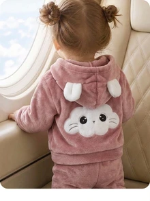 SHEIN Babygirl Cute Casual Fluffy Cartoon Pattern Hooded Winter Jacket - Dusty Pink - View 8