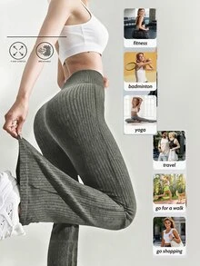 Velisys Velisys 辦公室到戶外皆宜、修飾身形、復古時尚、經典羅紋紋理搭配顯腿長喇叭褲管、適合工作與週末活動、微喇褲腳、舒適全天穿著、職場適用瑜伽褲、復古羅紋喇叭褲、收腹工作褲、優雅高腰喇叭瑜伽褲 - 彩色 - 查看 2