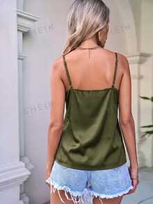 Easowa Women's Solid Color Contrast Lace Camisole,Summer Top - Olive Green - View 7