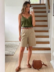 Easowa Women's Solid Color Contrast Lace Camisole,Summer Top - Olive Green - View 2