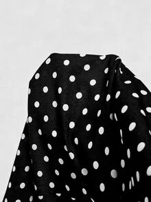 SHEIN MOD Plus-Size Retro Polka Dot Dress With Belt, Black. Suitable For Everyday Commuting, Holidays, And Autumn/Winter. - Black - View 7