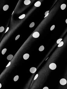 SHEIN MOD Plus-Size Retro Polka Dot Dress With Belt, Black. Suitable For Everyday Commuting, Holidays, And Autumn/Winter. - Black - View 5