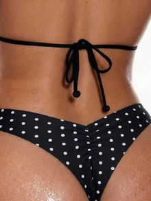 Swim Mod Summer Beach Swimwear Sexy Tight Basic Women's Halloween Store Celebration Solid Color Ruffled Bikin - Black - View 2