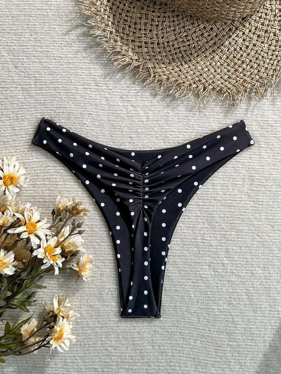 Swim Mod Summer Beach Swimwear Sexy Tight Basic Women's Halloween Store Celebration Solid Color Ruffled Bikin - Black - View 1